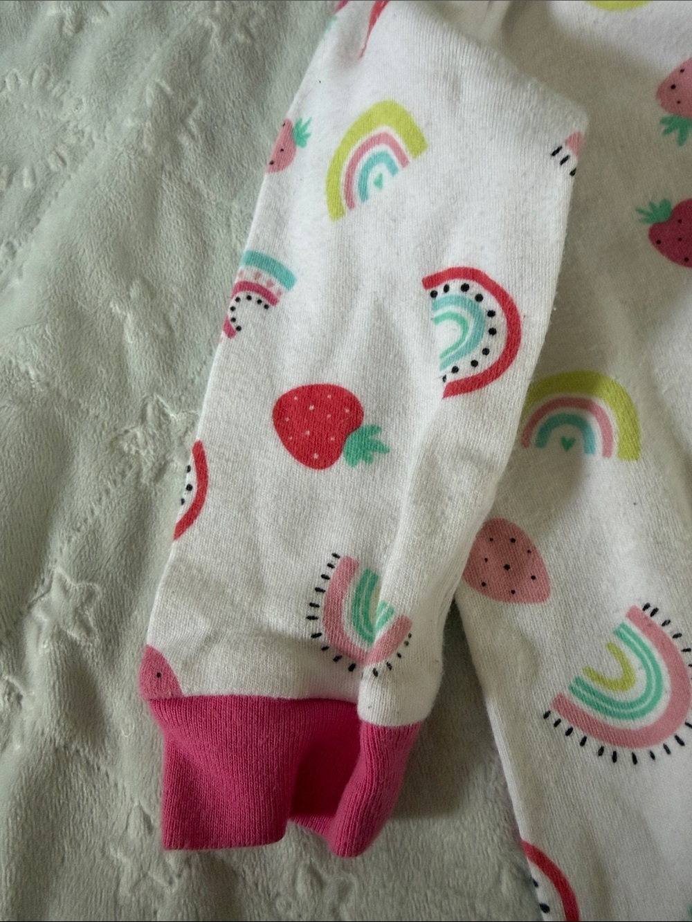 Pink-Trim White Strawberry & Rainbow Footed One-Piece for Kids 9-12 months - Picture 5 of 7
